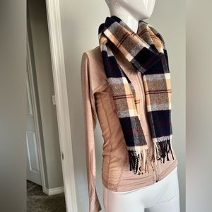 Plaid Wool Scarf - Navy, Beige, and Red
